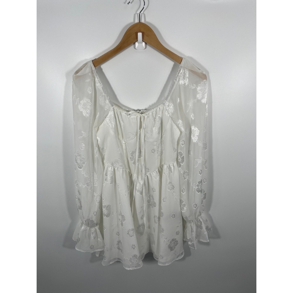 Women Mini Dress XS White Basque Waist Sheer Bride Shower Bachelorette Reception